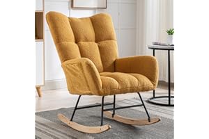 ETCZOYE Nursery Rocking Chair Teddy Upholstered Glider Rocker Rocking Accent Chair with High Backrest Armchair Comfy Side Chair for Living Room, Bedroom, Offices (Turmeric)