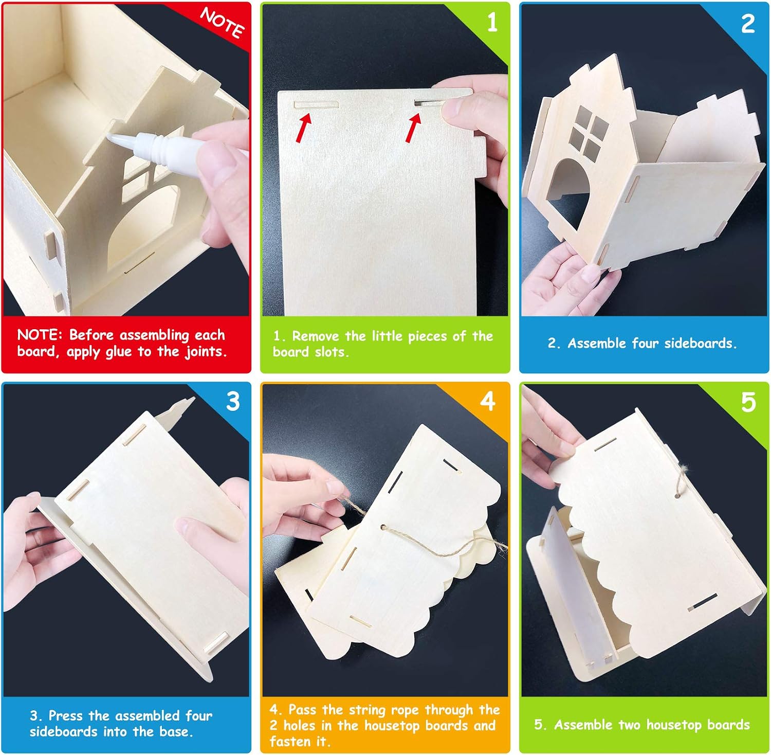 Heyzeibo DIY Birdhouse Kit for Kids 3 Sets Super Large Wooden Bird Bungalow Hanging Kits, Wood Birdhouse Making Set - Image 5