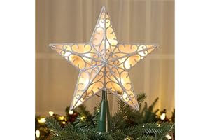 ODEETRONIC Star Christmas Tree Topper, 9.5in UL Certified 3D Star Tree Topper Lights, Double Sided Christmas Tree-top with 10 Count Incandescent Warm White Lights for Xmas Tree New Year Home, Silver
