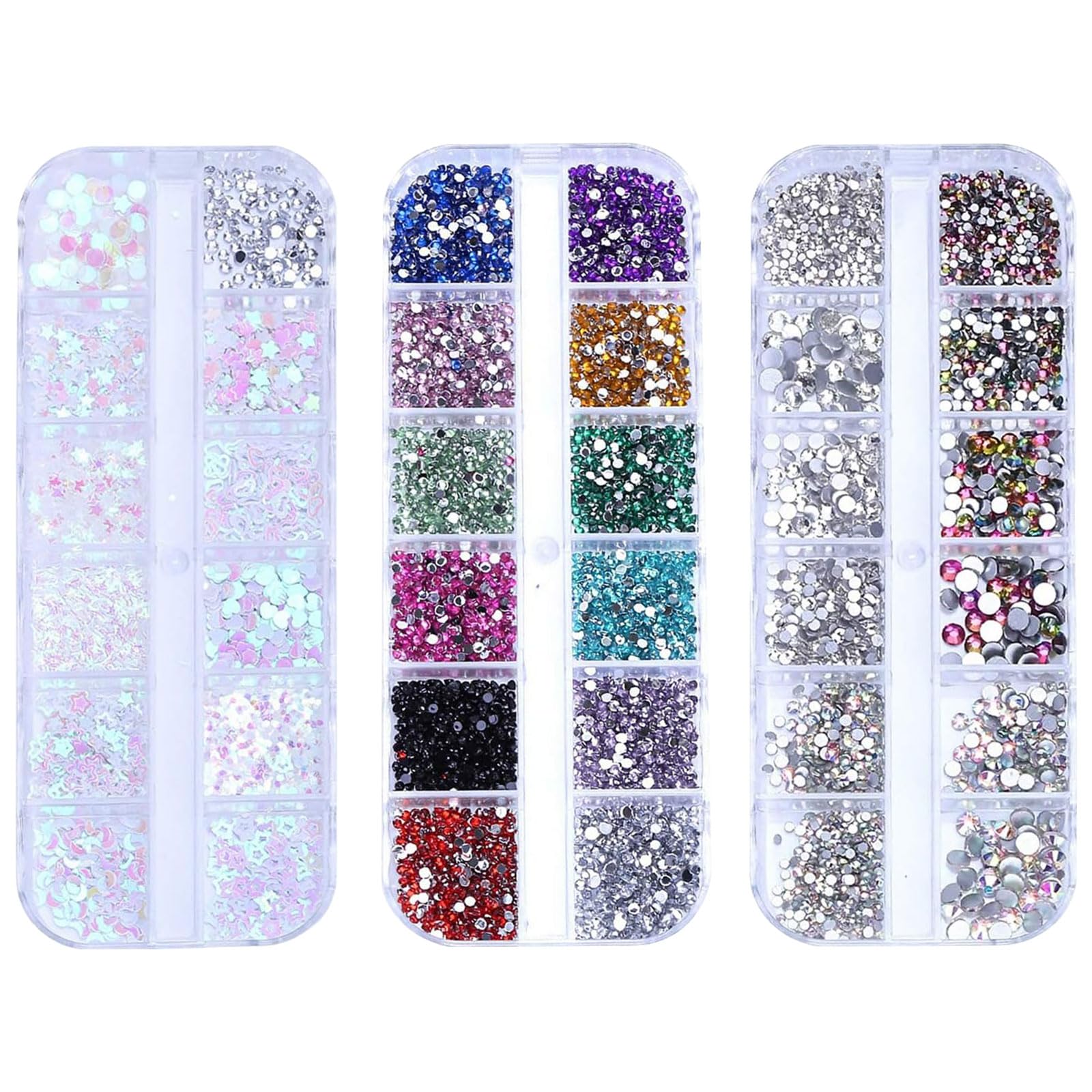 Nail Gems,4200PCS Flat Back Crystal AB Nail Art Rhinestones,Heart Star Nail Art Glitter Sequins with Nail Rhinestones Diamonds for Nails, Face, Clothes, Craft