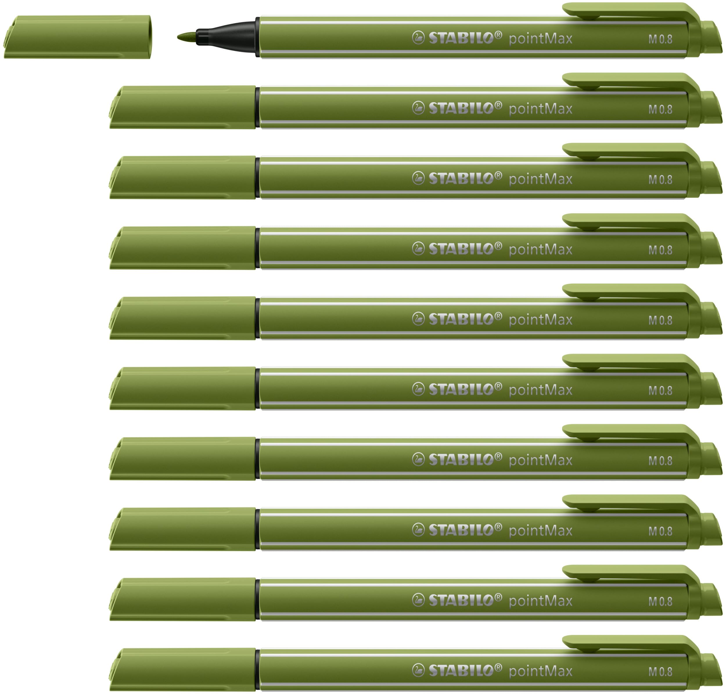 STABILO Nylon Tip Writing Pen pointMax - Pack of 10 - moss green