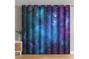 Jekeno Galaxy Blackout Curtains Outer Space Nebula Universe Starry Sky Stars Decor for Kids Boys Bedroom Living Room Grommet Window Drapes 2 Panel Set, 52"x84"