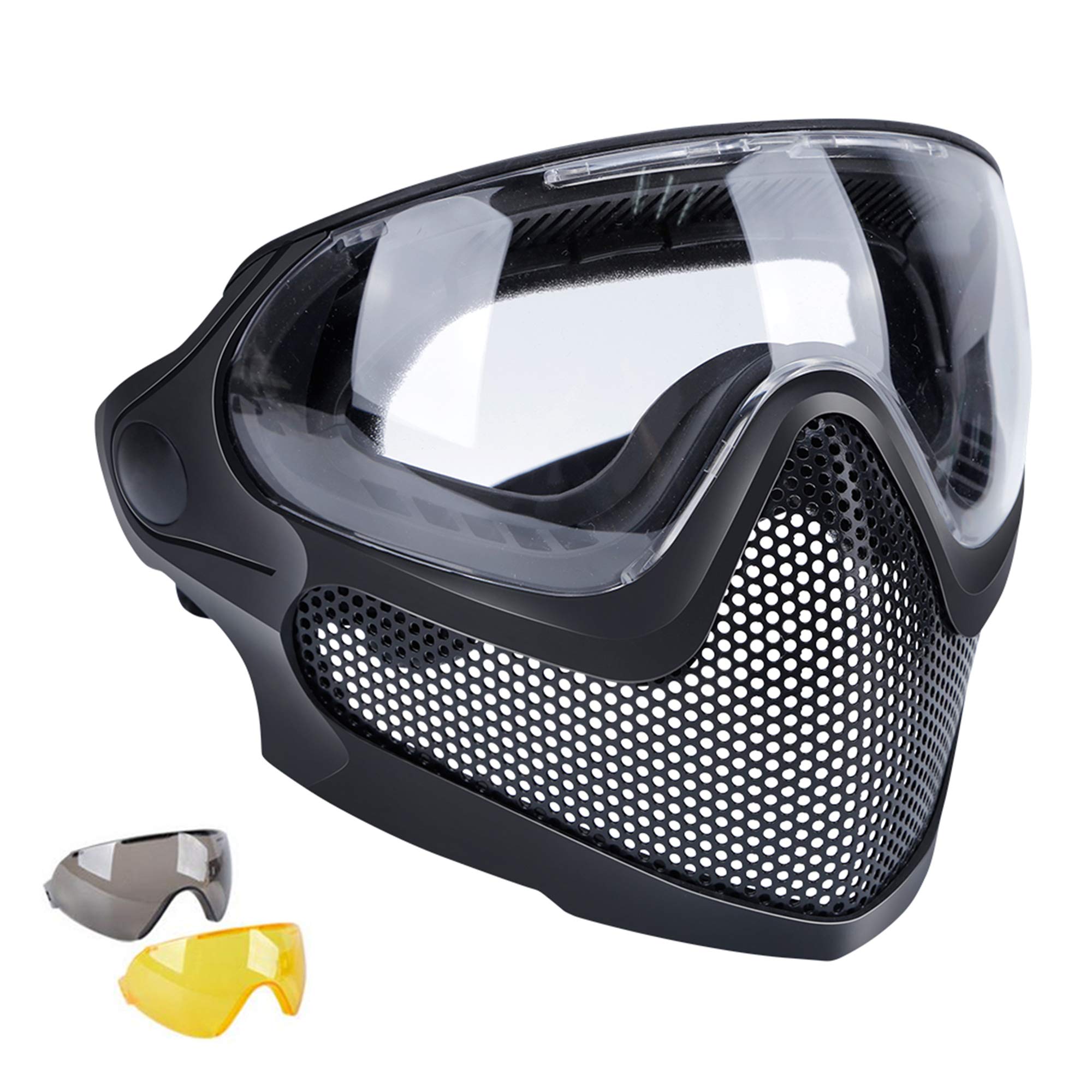 Tactical Paintball Airsoft Mask CS Wargame BB Guns Full Face Protection Steel Mesh Mask with Goggles for Fast Helmet