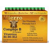 3en1 B Complex, Complejo B 1000 Shot | Multi-Vitamins,Calcium, L-Lysine | Box with 12 Ampoules of 15ml | Energy, Cognitive Function, and Metabolic Health Boost.