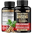 Panax Ginseng 15,000 mg - Red Korean Ginseng Supplement for Men - Extra Strength 10:1 Extract - Energy, Focus, Productivity & Performance - Natural & Vegan - Made in USA - 120 Capsules, 2 Month Supply