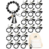 Henoyso 20 Pcs Cheer Party Favor Beaded Keychain Wristlet Bracelet Bulk Cheerleader Keyrings Gift for Team Women Party
