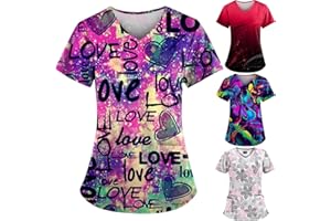 OIOLOYJM Plus Size Scrubs for Women Nurse Gifts Printed Tops Medical Nursing Stretchy Shirts