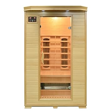 Elbe Infrarotkabine für 2 Personen aus Hemlockholz mit 5 Keramikstrahler, Innensauna, Saunakabine mit Farblichtherapie, Ionis