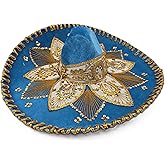 Light Blue & Gold Mariachi Charro Sombrero, 23 in