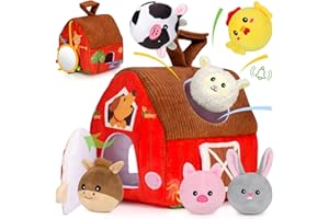 Aojieni Baby Toys 6-12 Months: Plush Surprise Barn with Stuffed Farm Animals, Rattle, Crinkle Paper, Mirror, Busy Montessori Toys for Babies, Infant, Newborn, Sensory Toys for Toddlers 1-3