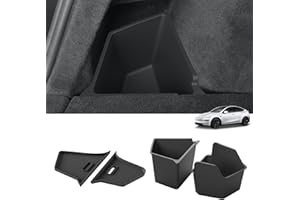 LUCKEASY Rear Trunk Storage Bins Fit for Tesla Model Y Juniper 2025 2026 Trunk Side Storage Box with Lids Rear Cargo Garbage Bins for Model Y Juniper 2025.03-Present Accessories Black TPE