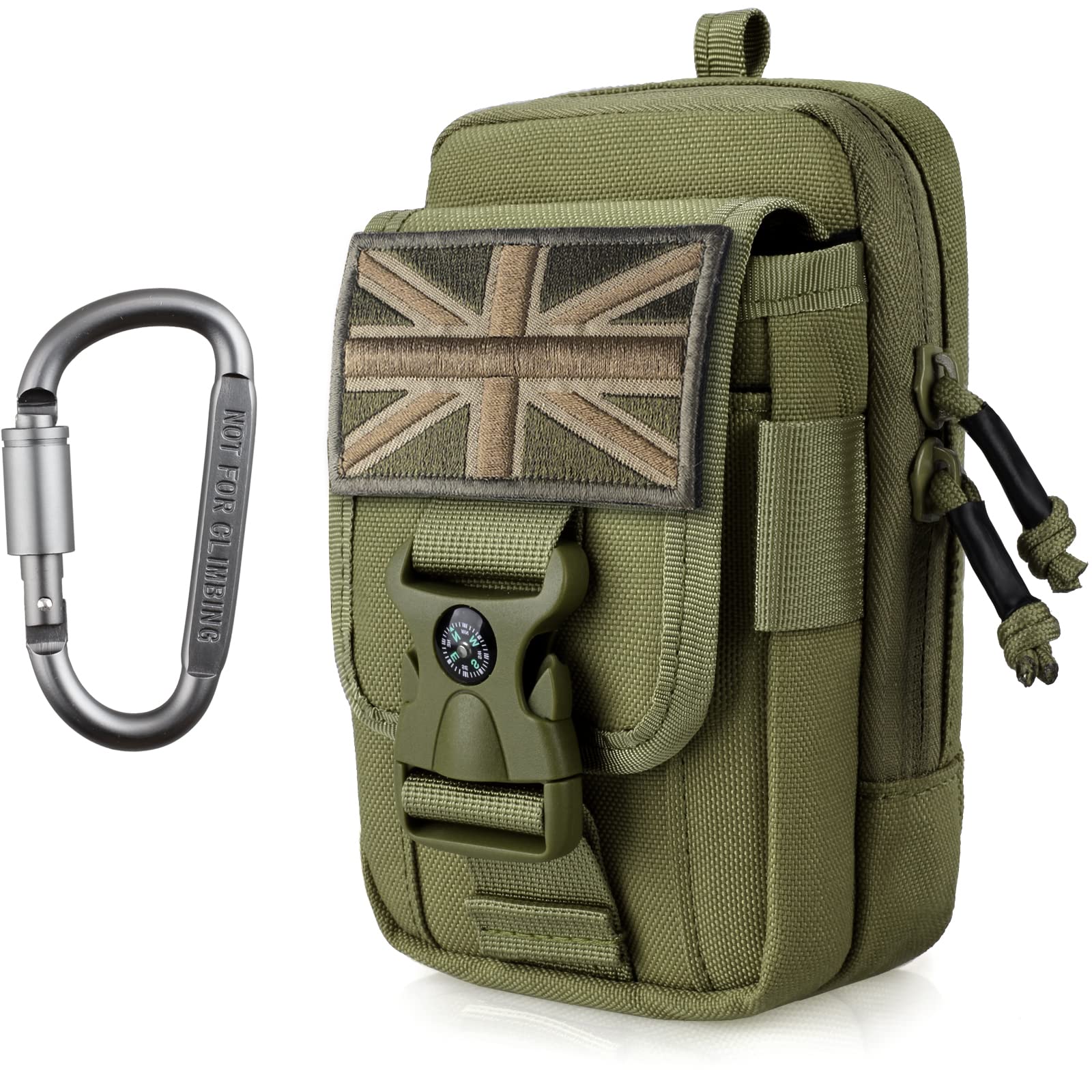 WYNEX Tactical Compass Phone Pouch, Large Molle Smartphone Holster Case Double Capacity Small Utility EDC Pouch with Compass Buckle and Carabiner