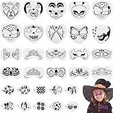 Containlol 40 Pcs Halloween Face Paint Stencils Face Painting Kit Include 30 Pumpkin Paint Stencils Masquerade Painting Stencil Bat Face Stencils 10 Paint Brushes for Face Drawing Makeup Holiday Party