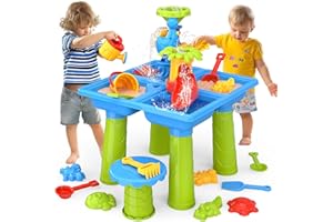 OKKIDY Sand Water Table for Toddlers 1-3 3-5 Years Old, 36 PCS Outdoor Kids Water Sensory Table, 4-in-1 Water Table Toddler Outdoor Toys, Sandbox Table Summer Outdoor Toys, Ideal Gift for Toddler Boys Girls