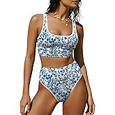 ANRABESS Women's High Waisted Bikini Sets Two Piece Tummy Control Swimsuits High Cut Summer Beach Vacation Bathing Suits