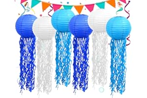 SUPRBIRD Blue Hanging Jelly Fish Paper Lanterns, Colorful Paper Lanterns for Mermaid Theme Party Under The Sea Ocean Birthday Decorations Baby Shower Baby Room