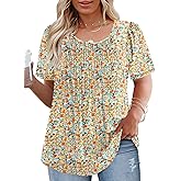 VISLILY Womens-Plus-Size-Summer-Tops Trendy Puff Short Sleeve T Shirts Cute Flowy Pleated Blouses Casual Crewneck Tunics Tee
