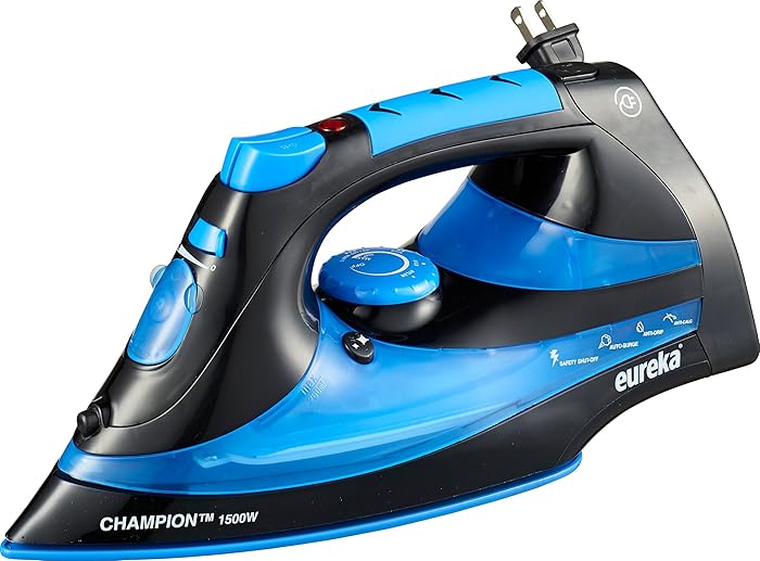 Eureka ER15001 Champion 1500-Watt Micro Steam Iron Patent Nano Ceramic Soleplate with Auto-Off, Anti Drip, Blue