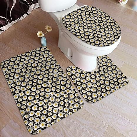 Amazon Co Jp 菊柄 黒背景 トイレマット バスマット 3点セット お風呂マット 滑り止め 洗面所 家庭用 洗える 瞬間吸水 おしゃれ 玄関マット ホーム キッチン