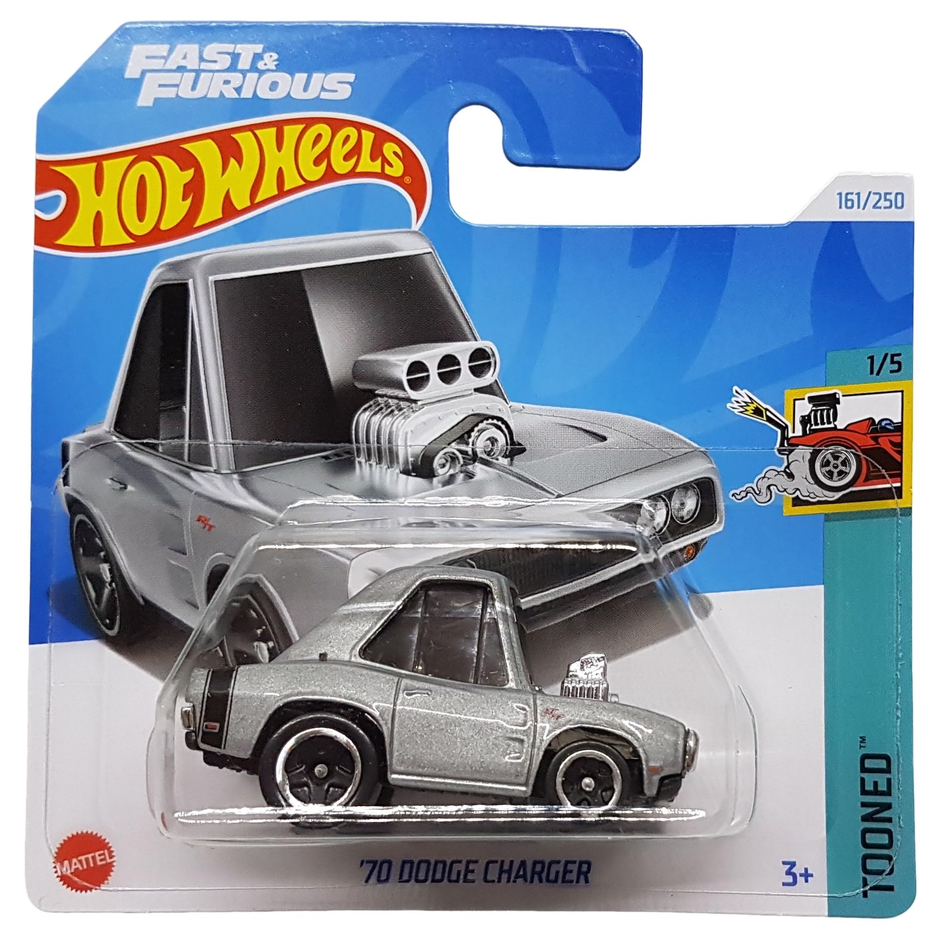 Hot Wheels - ´70 Dodge Charger - Tooned 1/5 - HTD86 - Short Card - Fast & Furious - Grey Metallic - Mattel 2024 - 1:64