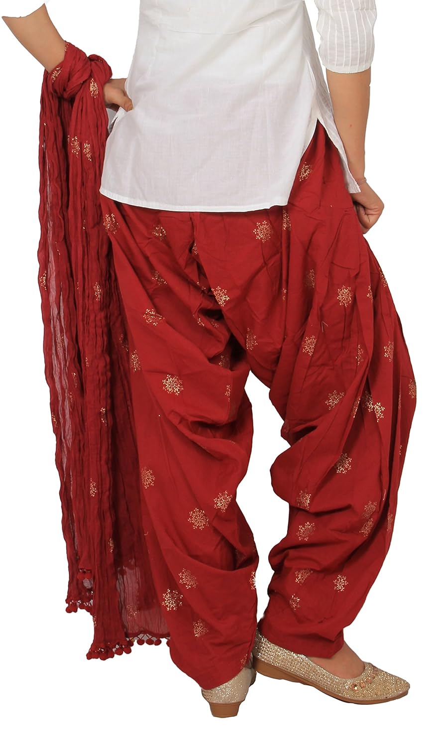 rama women golden print cotton full patiala with dupatta set