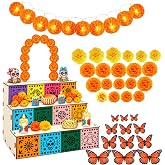 LED Day of the Dead Altar Kit, Light-Up Día de los Muertos Ofrenda Set | with Marigold String Lights, Artificial Marigolds & Butterflies, Pre-Printed Wooden Altar for Home Memorial Decor