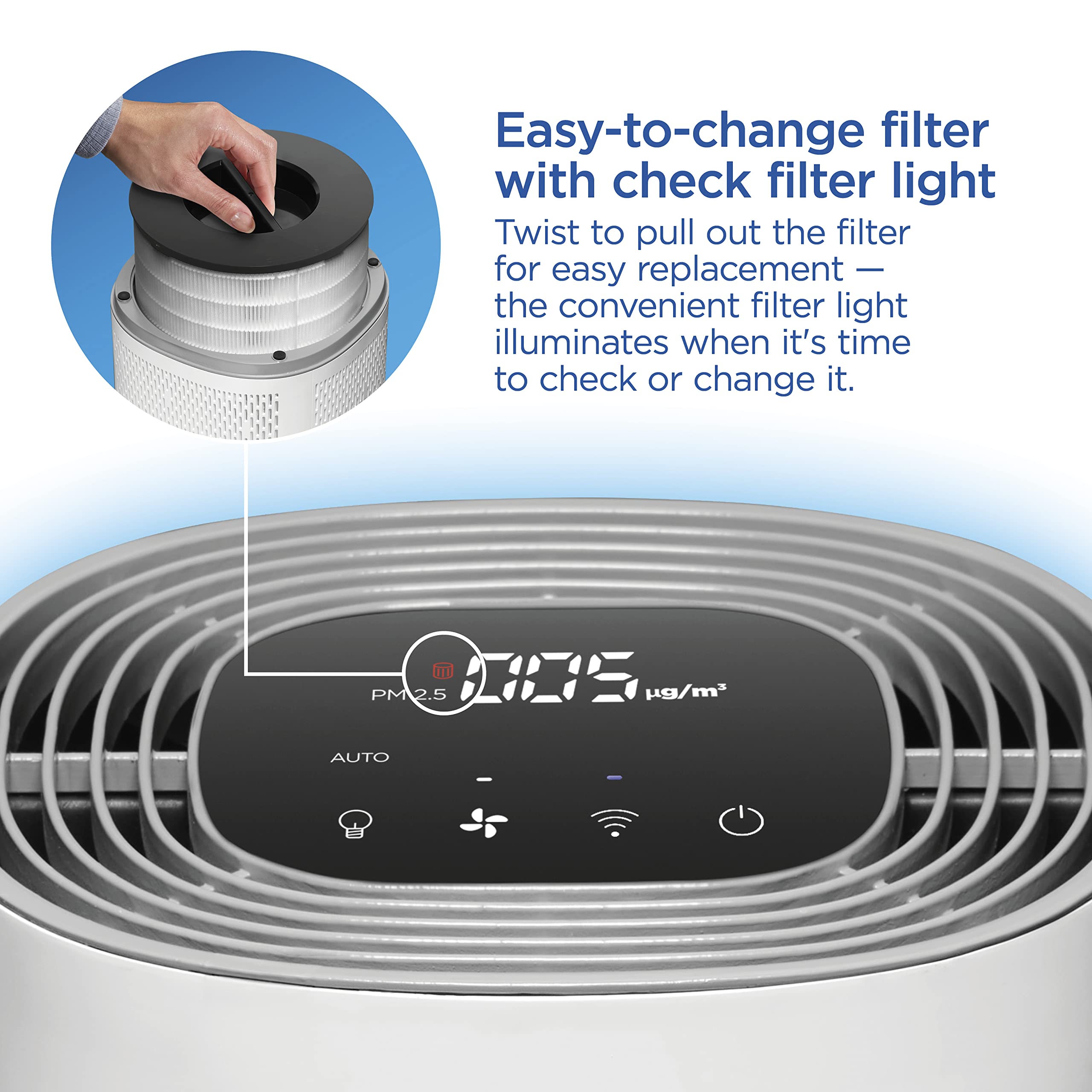 Clorox Smart Air Purifiers for Home, True HEPA Filter, Works with Alexa, Medium Rooms up to 1,000 Sq Ft, Removes 99.9% of Viruses, Wildfire Smoke, Mold, Allergies, Dust, AUTO Mode, Whisper Quiet