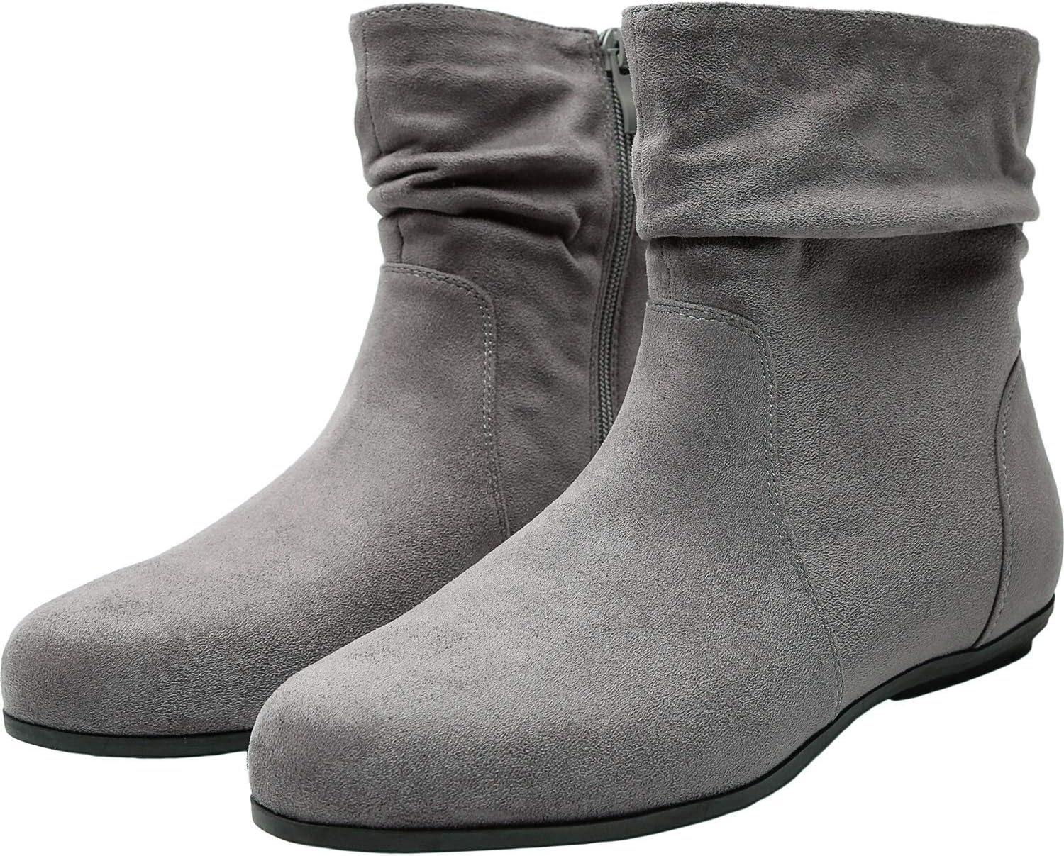 Women's Wide Width Ankle Boots, Flat Boots Side Zipper Cozy Comfortable Winter Booties.