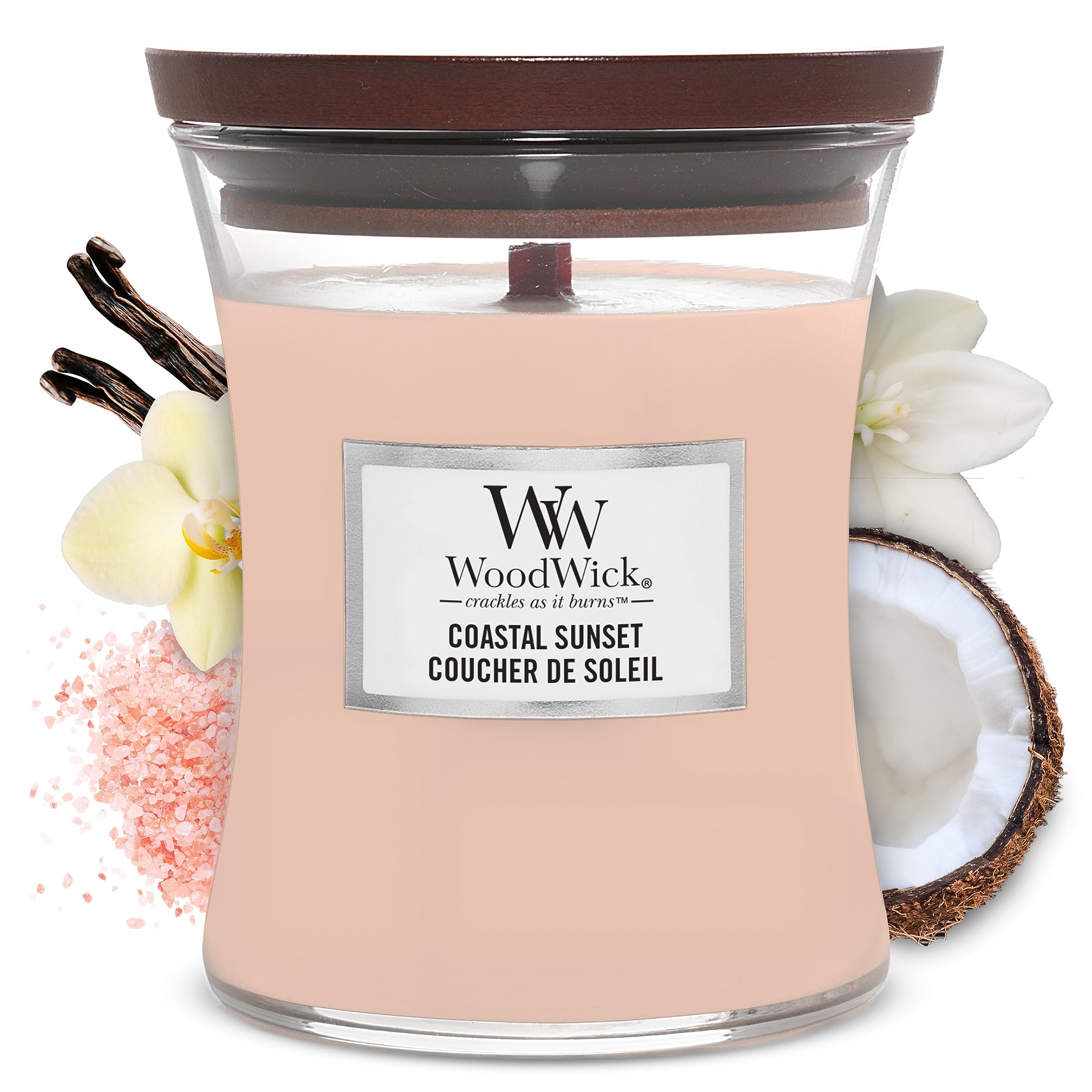 WoodWick Medium Hourglass Scented Candle | Coastal Sunset | with Crackling Wick | Up to 60 Hours Burn Time