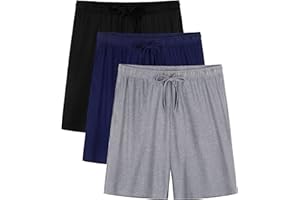Wenouy 3 Pack Mens Pajama Shorts, Soft Sleep Shorts with Pockets Elastic Waist Drawstring Lounge Dry Fit Sleepwear Bottoms