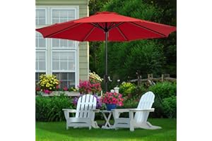 MEWAY 11ft Patio Umbrella Large Outdoor Table Umbrella with Crank Lift System, Market Deck Pool Backyard Garden Sunshade Umbrella 8 Sturdy Ribs UV Protection, Red