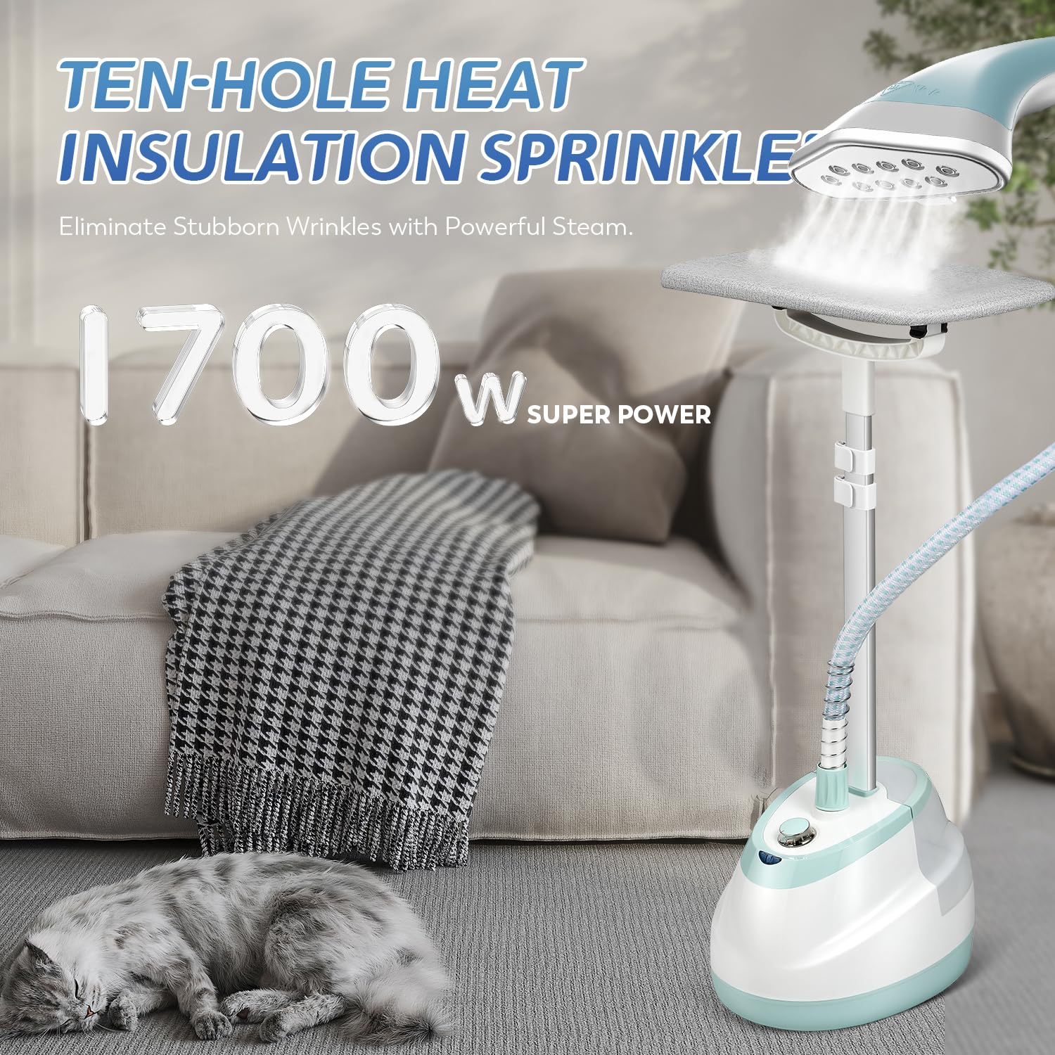 Hapyvergo Garment Steamer for Clothes Standing Flat Hanging Ironing Suitable for All Fabric Types, Rapid Heats in 25s for 1 Hour Continuous Steam, with Garment Hanger, Ironing Board, Ironing Gloves