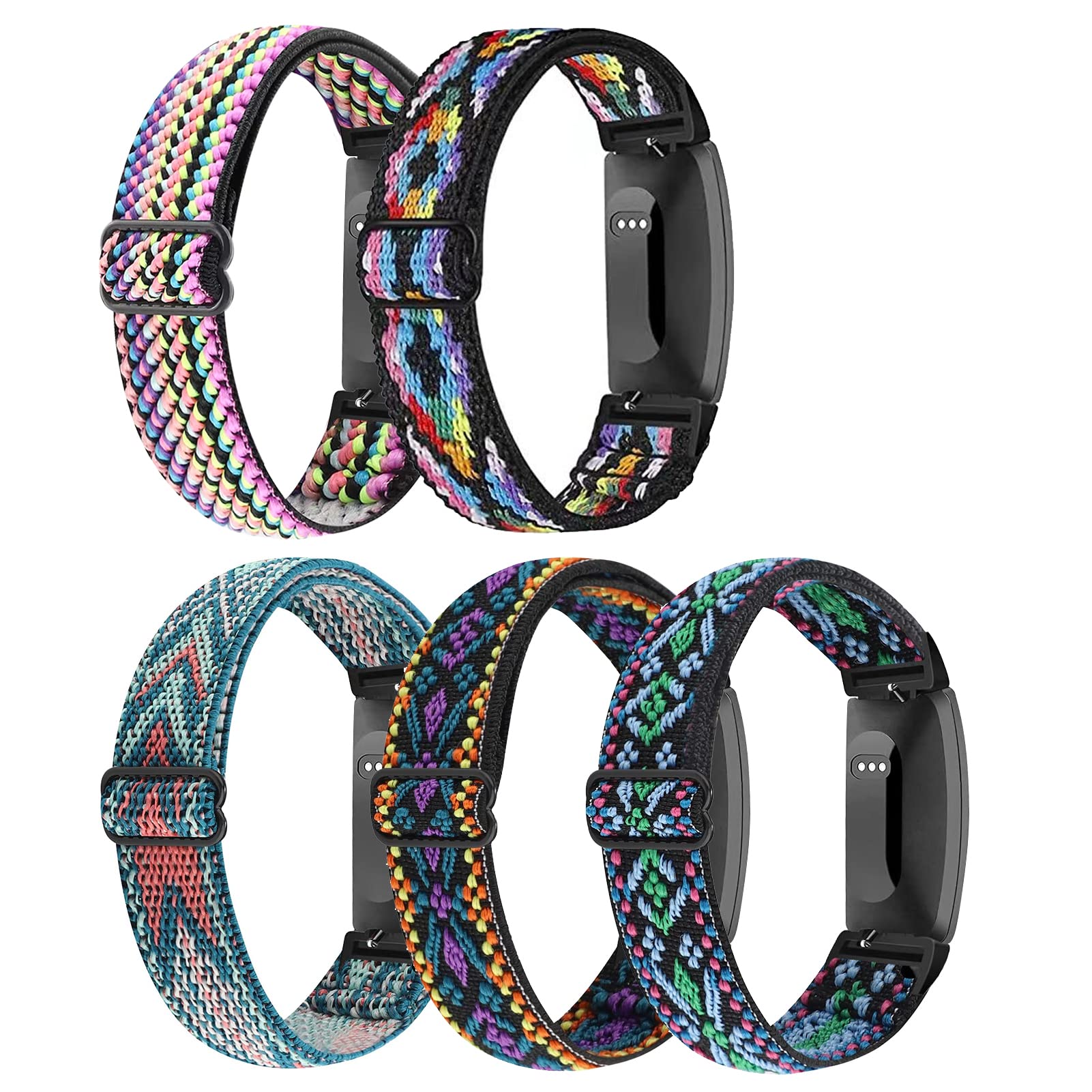 Ecogbd Elastic Replacement Strap Compatible with Fitbit Inspire 2 Strap, Soft Fabric Nylon Strap Compatible with Fitbit Inspire/Inspire HR/Inspire 2/Ace 2 for Women Men Kids 5Pack