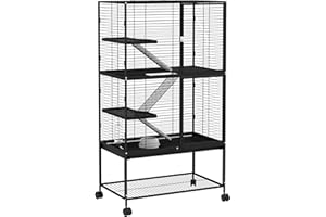 PawHut Guinea Pig Ferret Chinchilla Cage with Wheels, Pet Playpen for Rat, Kitten with Bottom Storage Shelf, Removable Tray, 