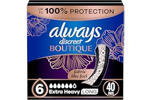 Always Discreet Boutique Incontinence Pads, for Bladder Leaks, Extra Heavy Absorbency, Long Length, 40 Count (2 Packs of 20)