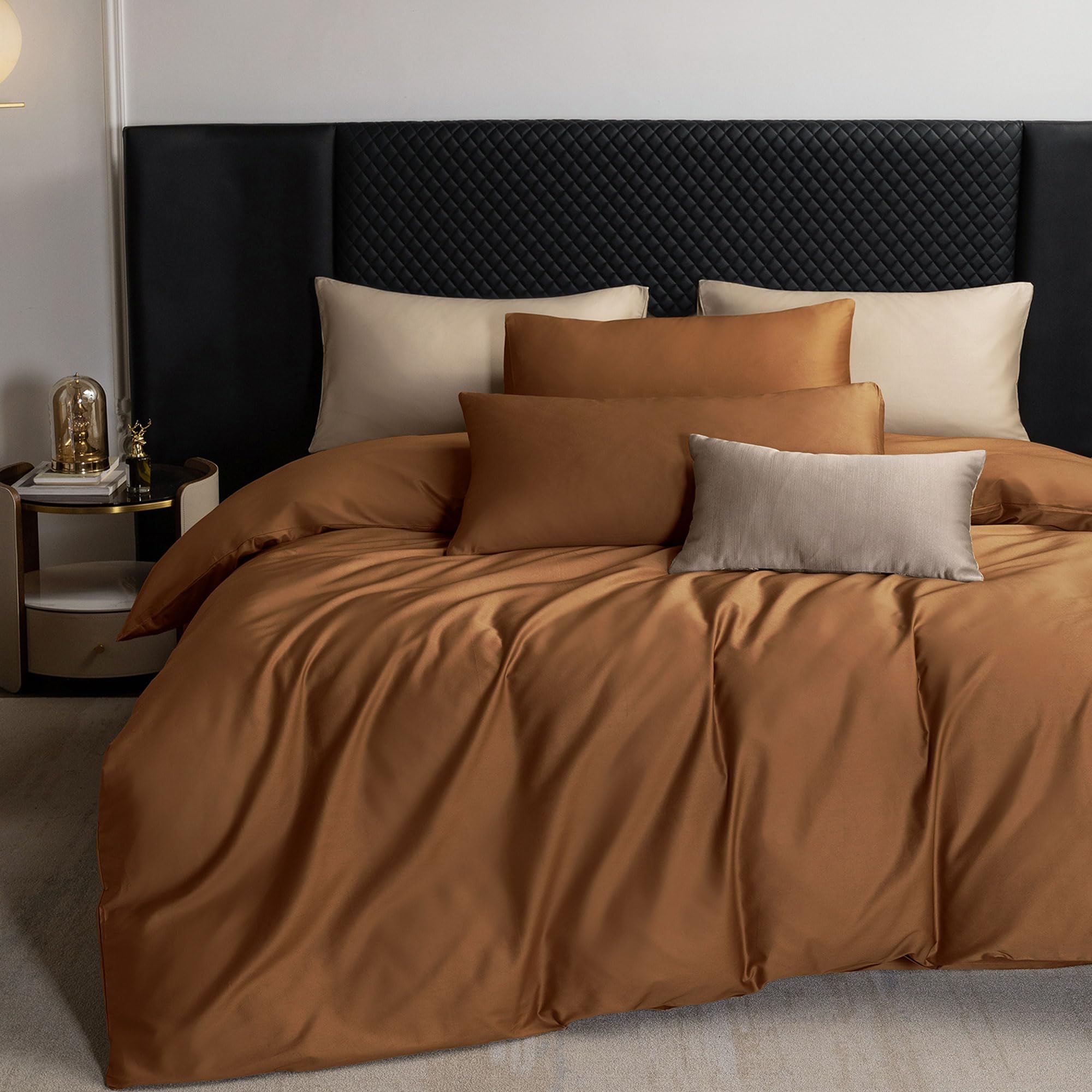 Photo 1 of MooMee Duvet Cover Set 100% Extra Long Staple Cotton 600 Thread Count Silky Sateen Smooth Luxury Soft Breathable Durable Hotel Quality Bedding, 3 Pieces (Dark Orange, Queen 90"x90")