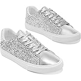 AISFAES Glitter Sparkly Low Top Sequins Lace Up Tennis Shoes Comfort Bling Fashion Shiny Walking Shoes