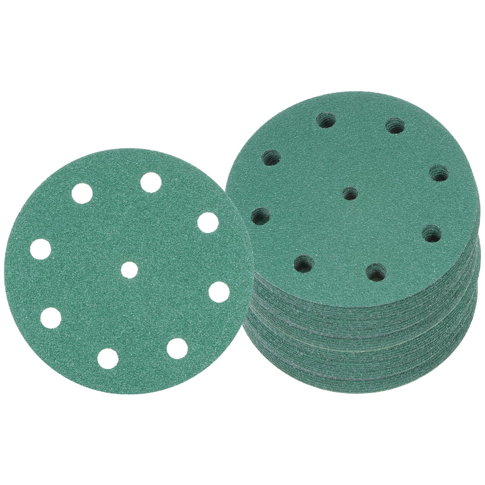 Kozelo 50pcs Green Film Sanding Discs - [5 Inch 60 Grits 9 Hole ] Round Aluminum Oxide Hook & Loop Wet Dry Sander Pads for Wood Metal Polishing Use| Zirconium Corundum Sandpaper