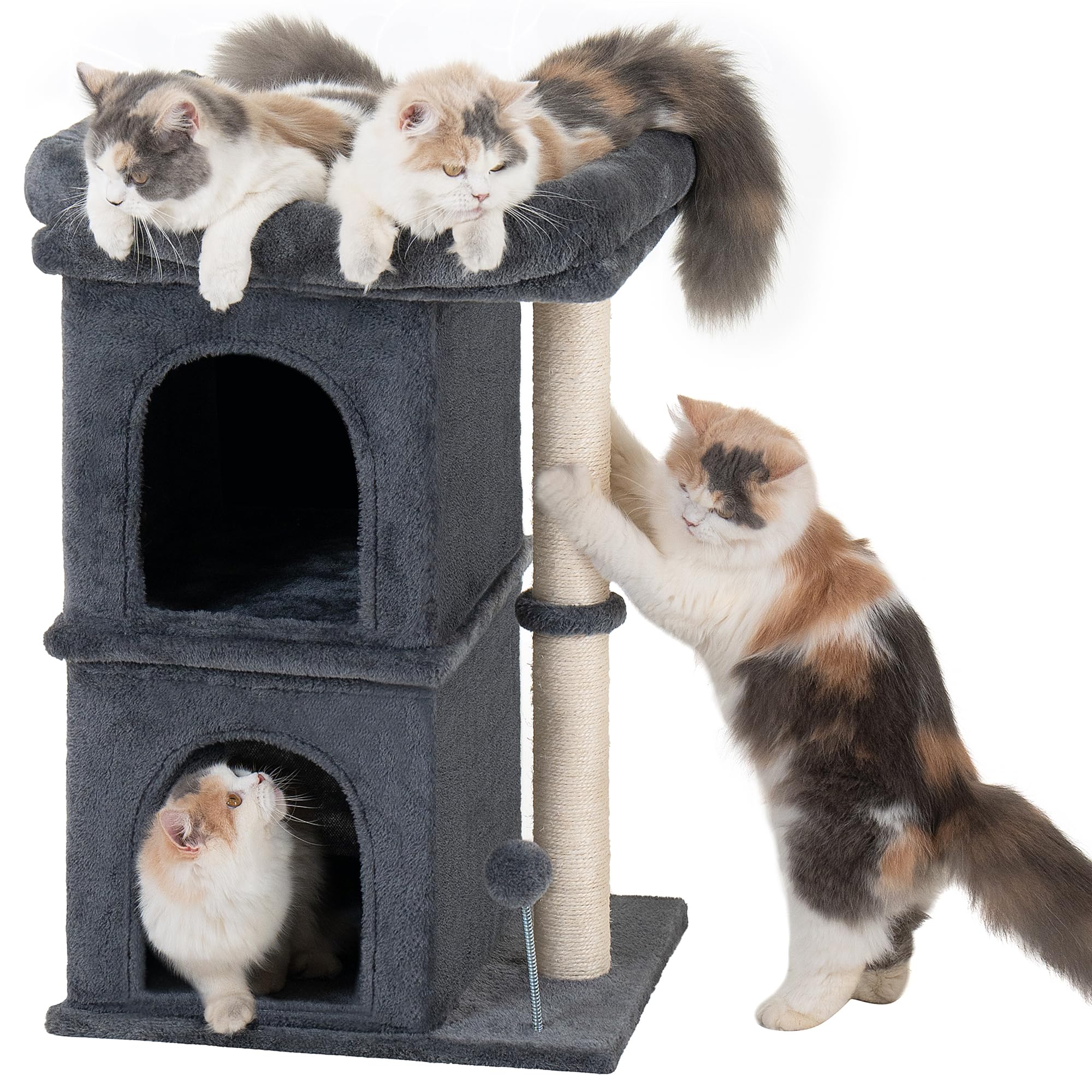 Photo 1 of Aechonow 24in Cat Tree Tower with Scratching Post, 19 * 16.5in Window Perch for Large Cats, 2 Cat Condo Cubbies for Indoor Kittens, Dark Gray