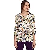 Abstract Scroll Split Neck Top