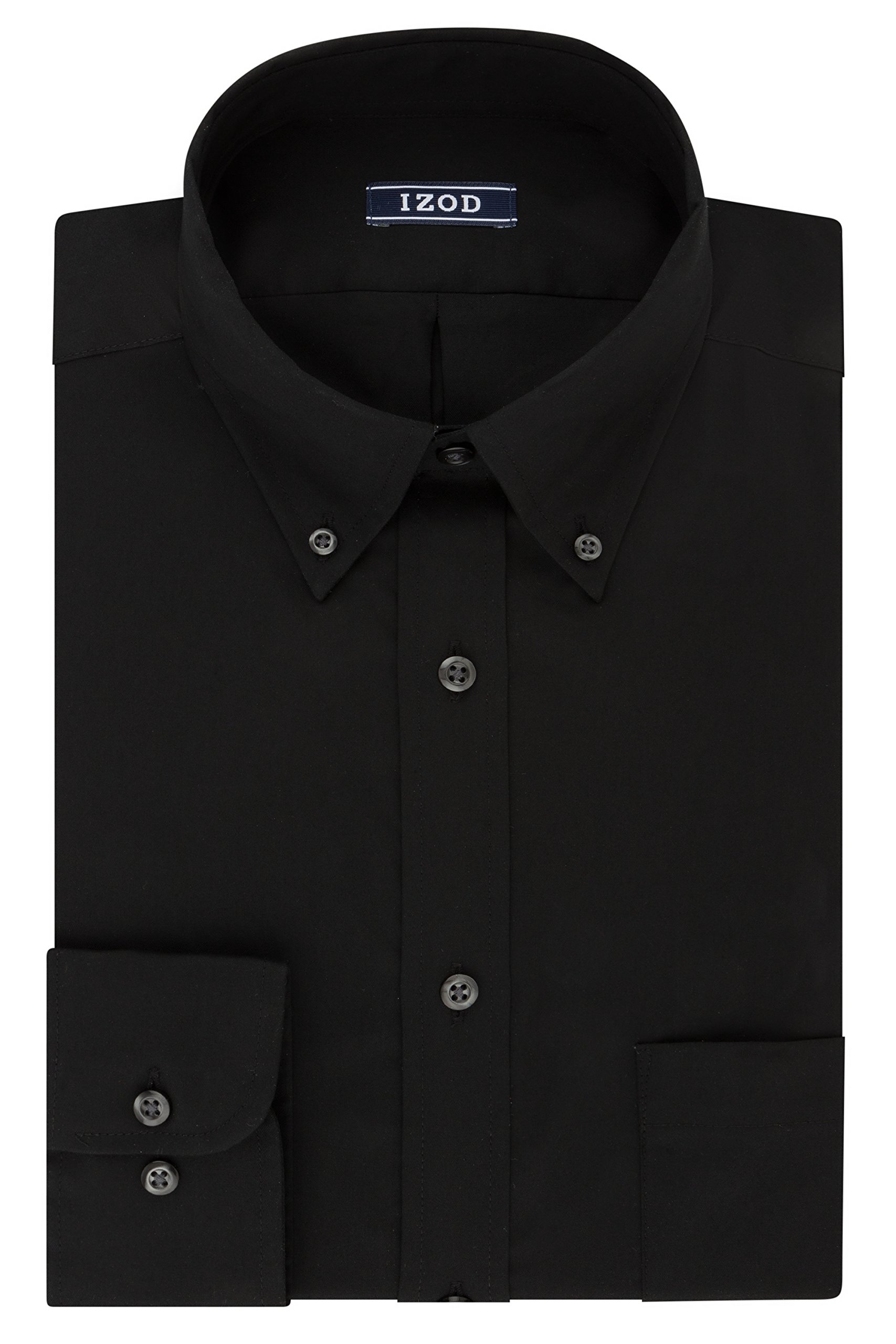 IZOD mens Regular Fit Stretch Solid Button Down Collar Dress Shirt, Black, 17 -17.5 Neck 36 -37 Sleeve X-Large US