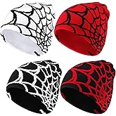 Jeyiour 4 Pcs Y2k Beanies Spider Web Pattern Beanie Gothic Acrylic Knitted Hat Casual Streetwear Outdoor for Men Women