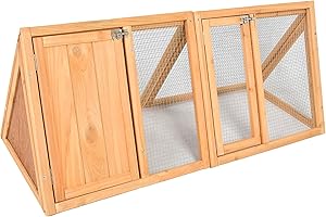 ECOLINEAR Rabbit Hutch Wooden Bunny Cage A-Frame Chicken Coop for Small Animals (46E)
