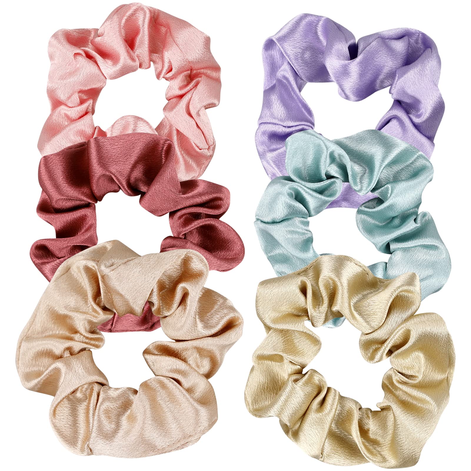 SZXMDKH 6 Pcs Hair Scrunchies, Elastic Hair Bands, Silk Satin Ponytail Holders, Soft Hair Ties Ropes for Women, Girls, Ladies Thick Hair and Curly Hair Accessories Scrunchy Set