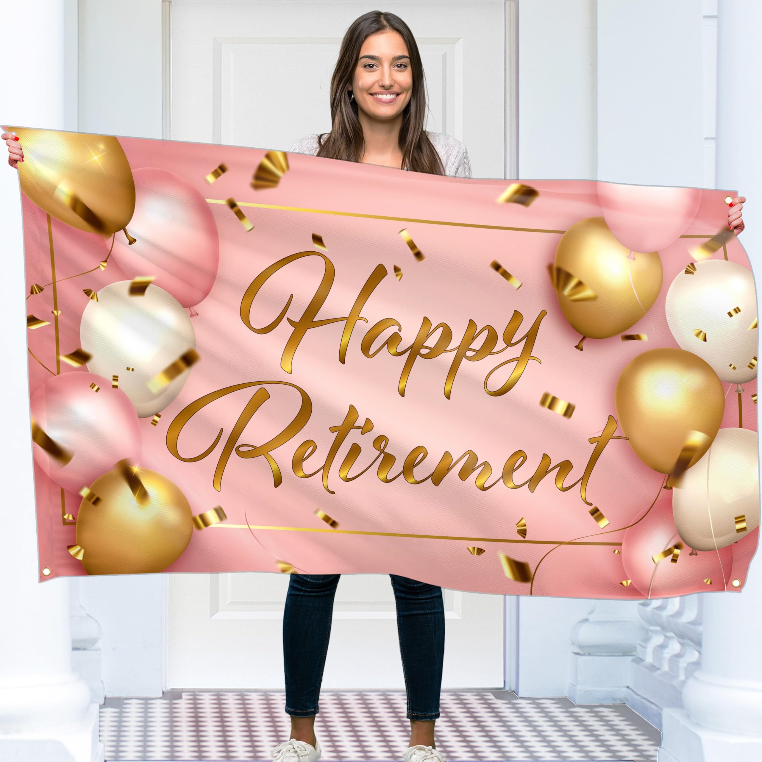 Retirement Banner - Rose Gold Retirement Decorations 5ft x 3ft - The Legend has Retired for Men and Women
