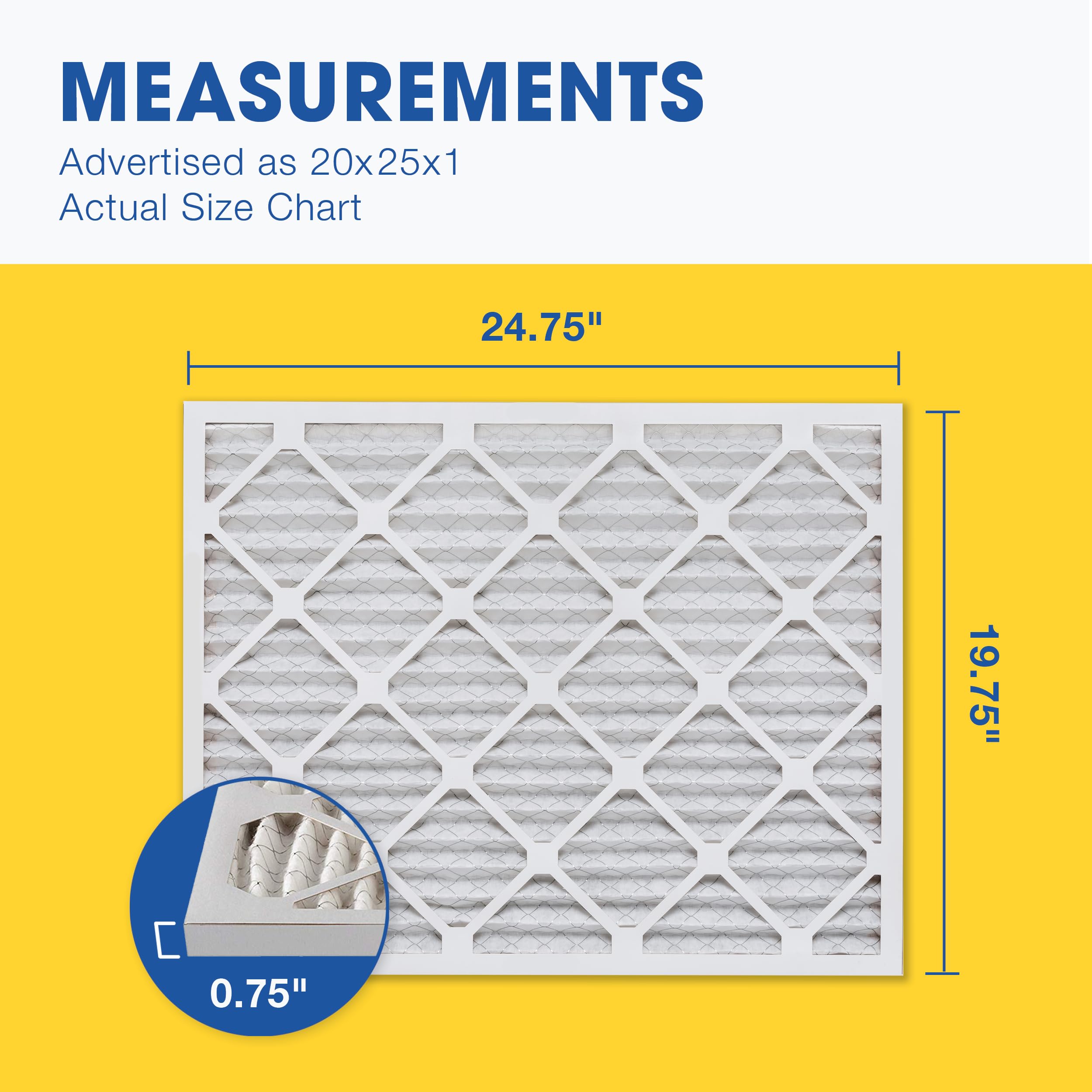 Aerostar 20x25x1 Air Filter MERV 13 (For Allergies, Dust, Lint, Mold, Pet Dander, Smoke, Smog & Bacteria) - Electrostatic MPR 1500 - 1900 & FPR 10 - Pleated HVAC AC Furnace Air Filters - Pack of 6