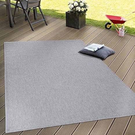 Paco Home In- & Outdoor Flachgewebe Teppich Terrassen Teppiche Natürlicher Look In Grau, Grösse:80x150 cm