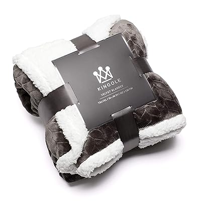 Kingole Double-Layer Reversible Luxury Sherpa Blanket, Charcoal Grey Throw Size Extra Warm Super Soft Cozy Plush for Couch/Bed Microfiber 580GSM (50 x 60 inches)