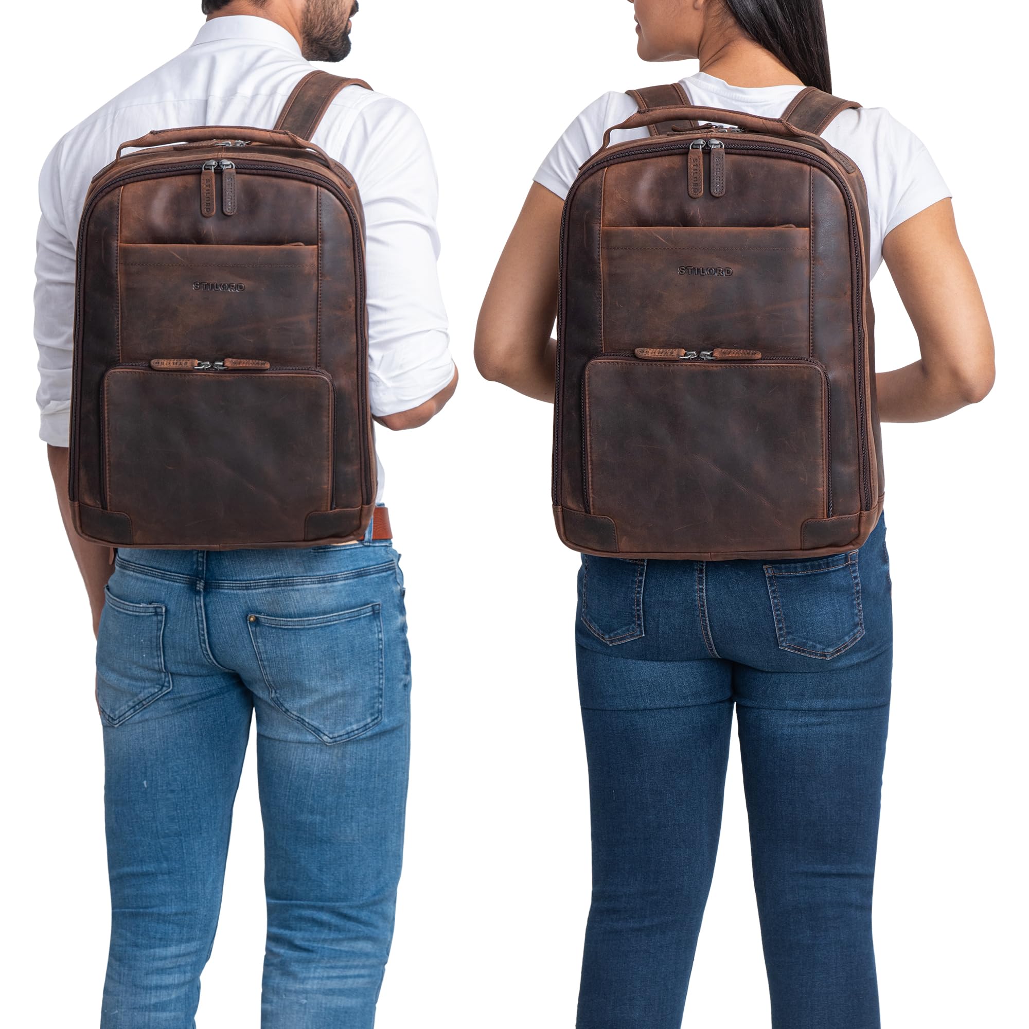 STILORD XL Herren-Businessrucksack aus Leder braun - 15-17 Zoll großer Arbeitsrucksack - Männer Laptop-Rucksack - Vintage Office-Bag aus Echtleder 'Harlow' 2