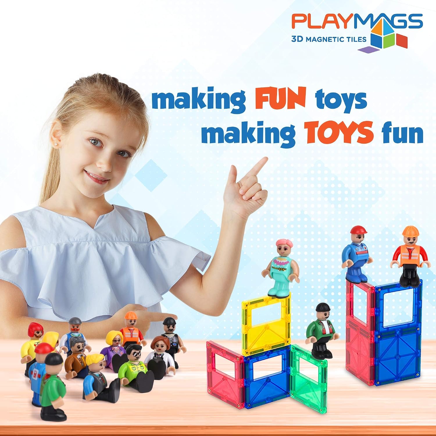 Playmags Magnetic Figures-Community Figures Set of 15 Pieces, 2 inches Magnetic Figures, Play Magnetic Tiles - Image 4